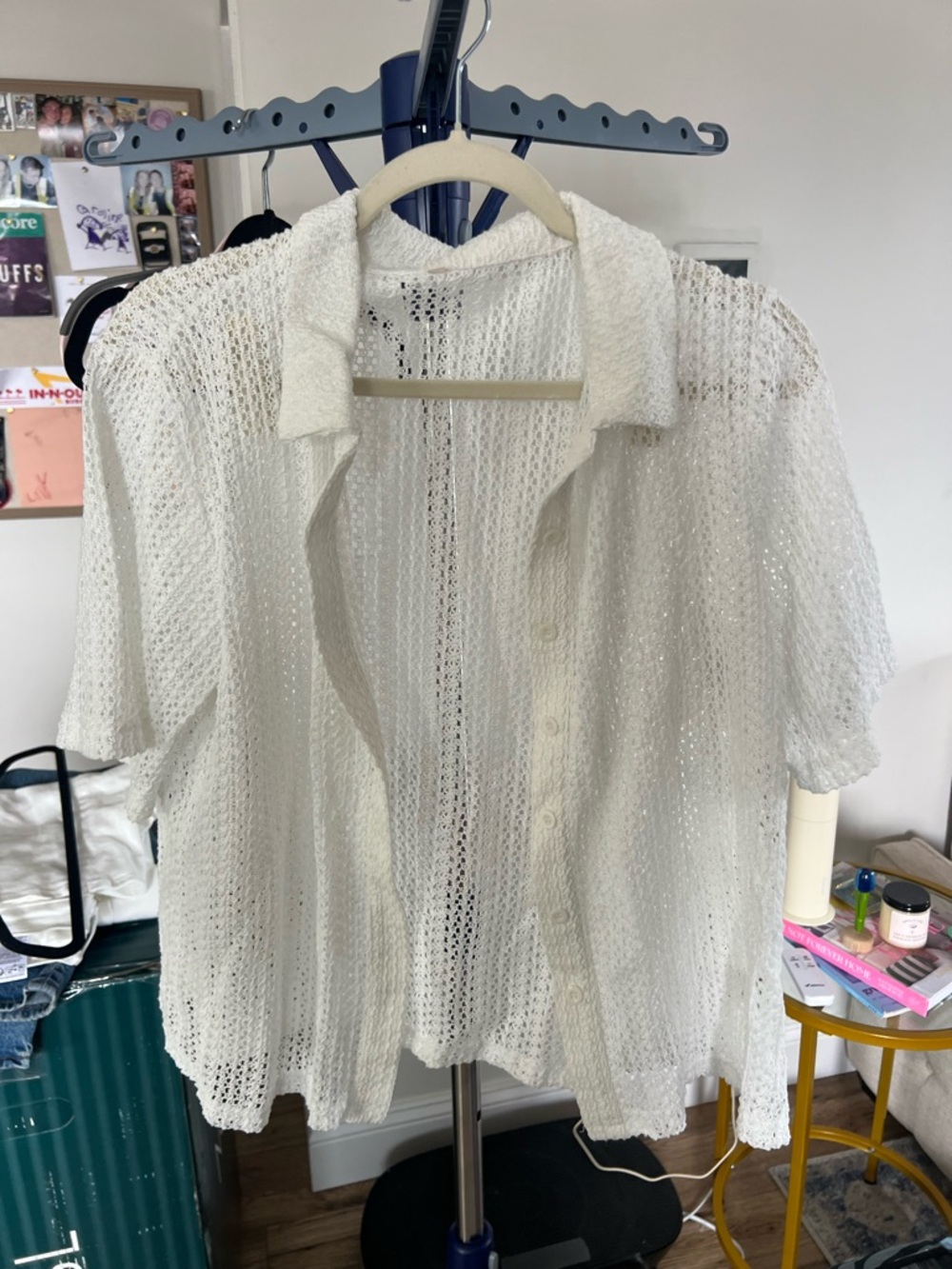 Cream Knit Two-Piece Lounge Set - Lightweight Button Shirt & Drawstring Shorts